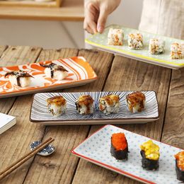 Plates Underglaze Colour Ceramic Tableware Restaurant Rectangular Sushi Home Dessert Cake Flat Tray 25x12CM Long Plate