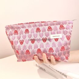 Ins Functional Canvas Makeup Bags 3D Pink Heart Large Capacity Cosmetic Clutch Skincare Toiletries Organiser Storage Bag Pouch