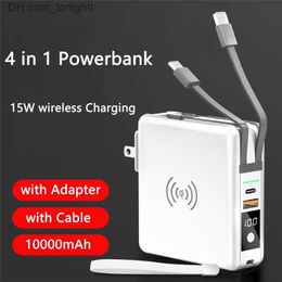 Power Bank 10000mAh With AC Plug 15W Fast Wireless Charging Powerbank USB Type C Mobile Phone Wall Charger for iPhone 14 Q230826