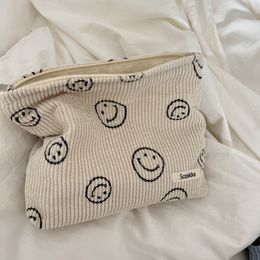 Cosmetic Bags Cases Men And Women Storage Bag Retro Corduroy Smiley Face Makeup Portable Large Capacity Coin Purse Ins Style 230826