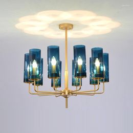 Chandeliers Nordic LED Luxury Glass Chandelier Blue/Amber Modern Hanging Lamp Suspension Living Dining Bedroom Pendant Lighting Fixtures