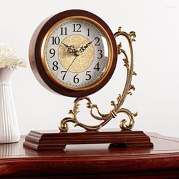 Table Clocks European Style Desk Clock Living Room Home Decoration Solid Wood Cabinet Counter Top