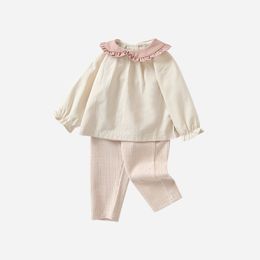 Clothing Sets 2023 Spring Autumn Korean Baby Girls 2PCS Clothes Set Cotton Long Sleeve Loose Tops Ribbed Pants Suit Toddler Outfits 230825