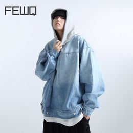 Mens Hoodies Sweatshirts FEWQ Silhouette Men Sweatshirt Hooded Washed Denim Coat Patchwork Contrast Color Cause Male Tops High Street 24X1401 230825