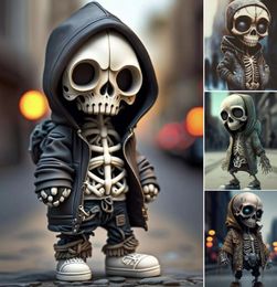 Decorative Objects Figurines Halloween Cool Skeleton Figurines Halloween Skeleton Doll Resin Ornament Home Decor 230825