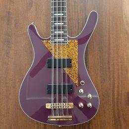 Musicvox Royal Purple MI-5 Momo 8 Strings Electric Bass Guitar 34" Scale Mahogany Body Rosewood Fingerboard block pearloid inlays dual outputs Sparkle Gold Pickguard
