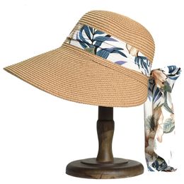 Wide Brim Hats Bucket Sun Straw Hat Ribbon Beach Ladies Summer Outdoor Breathable Foldable 230825