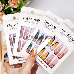 False Nails 24pcsbox Fake Nail Long Ballet Reusable Acrylic Press On Nails Artificial Nails Full Cover False Nail Tips with Jelly Stickers x0826