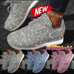 Dress Shoes Women Flat Glitter Sneakers Casual Female Mesh Lace Up Bling Platform Comfortable Plus Size Vulcanized Shoes Soft Knitting T230826