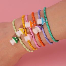 Charm Bracelets Colorful Resin Mushroom For Woman Rice Beads Elastic Adjustable Bracelet Female Hand Chains 2023