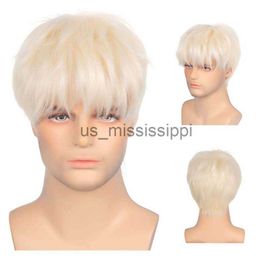 Synthetic Wigs Synthetic Pale Gold Hair Mens Wig Cosplay Short Curly Wig for Man Natural Wigs for Men Halloween Costume x0826