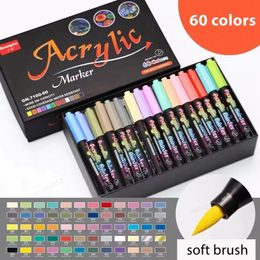 Markers 12-60 Colours Acrylic Paint Brush pen Art Marker Soft Tip Pen for Ceramic Rock Glass Porcelain Mug Wood Fabric Canvas Painting 230826