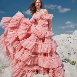 Casual Dresses Est Tiered Plaid Tulle Gowns Off The Shoulder Puff Sleeves A-line Ruffles Long Prom Princess Formal Party