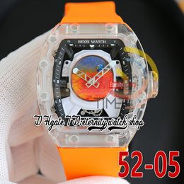 RRF 52-05 Versão mais recente Japão Miyota NH Automatic Mens Watch Crystal Transparent Case Mars Valles Marineris Dial Orange Rubber Strap Sport Eternity Relógios de pulso