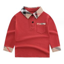 Lovely Baby Boys Plaid T-shirt Spring Autumn Kids Long Sleeve Shirt Turn-Down Collar Children Polo Shirts