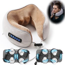 Massaging Neck Pillowws Electric U Shaped Pillow Massager USB Charging Portable Shoulder Cervical Relaxing Protector Outdoor Home Car 230825