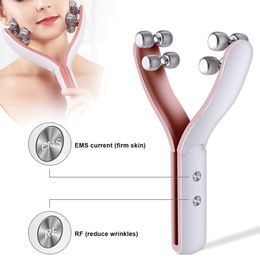 Face Massager EMS Lift Machine V Roller Double Chin Remover Y Shape Jaw Slimmer RF Anti Wrinkle Skin Tightening Device 230825