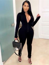 Women's Jumpsuits Rompers hirigin Women Sexy Bodysuit Long Sleeve Autumn Clothing Wear Sexy Slim Skinny Clubwear Solid Zipper Bodycon Bandage Jumpsuit T230825