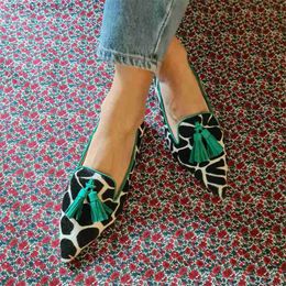 Low Mueller Dress Heel 2023 Spring Casual Women Leopard Faux Suede Pointed Toes Tassel Shallow Mouth Shoes Dropshopping b8d6