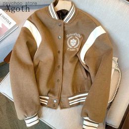 American College Baseball Uniform Color Blocking Embroidery Jacket for Men Women Autumn Winter 2023 Vintage Stripe Button Coat Q230826