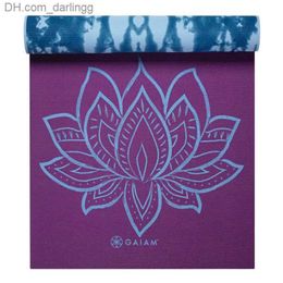 Gaiam Premium Print Reversible Yoga Mat Purple Lotus 6mm yoga mats workout mats yoga accessories Q230826