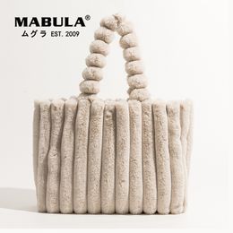 Evening Bags MABULA Brand Solid Soft Faux Fur Women Tote Handbag Stylish Pleated Underarm Shoulder Hobo Bag Fashion Winter Satchel Work 230826