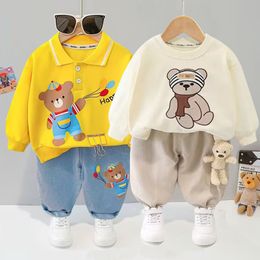 Clothing Sets 04yearold childrens cartoon bodysuit twopiece long sleeve spring style boys and girls leisure sports suit 230825