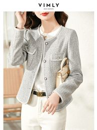 Wełniane mieszanki damskie Vimly Short Tweed Jacket Women Odzież Vintage Koreański styl modowy