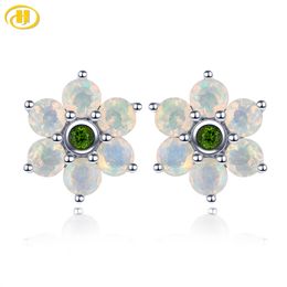 Charm Natural Opal Diopside Silver Earring 1.2 Carats Multicolor Gemstone Lovely Style Ladies S925 Fine Jewelry Birthday Gifts 230825