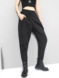 Women's Pants High Elastic Waist Black Brief Long Harem Trousers Loose Fit Women Fashion Tide Spring Autumn O014