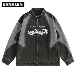 Men's Jackets Harajuku Retro Biker Racing Denim Jacket Oversized Street Dress Rock Punk Gothic Alphabet Casual Handsome Women's 230825