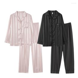 Men's Sleepwear Pajamas Couple Black Men And Women Spring Fall Models Ice Silk Summer Home Wear Simulation Suit
