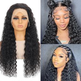 13x4 Frontal Water Wave Wigs Pre Plucked Brazilian Transparent Lace Front Human Hair Wig
