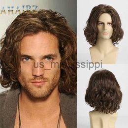 Synthetic Wigs Men's Short Synthetic Wig Natural Brown Curly Hair Soft Fluffy Wig Daily Party Wig Heat Resistant for Man x0826