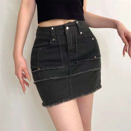 Autumn And Winter Studded Skirt Fur Border Dress Sexy Babes High Waist Stretch Denim