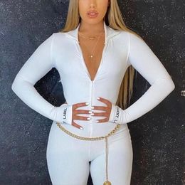 Women's Jumpsuits Rompers Turtleneck Knit Rib Bodycon Fitness Playsuit Sportswear Long Sleeve Zipper Body Embroidery Lucky Label Womens Jumpsuit 230825