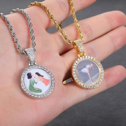 Pendant Necklaces Po Necklace for Woemen Personalized Medallions Picture Zircon Hip Hop Custom Jewelry 230825