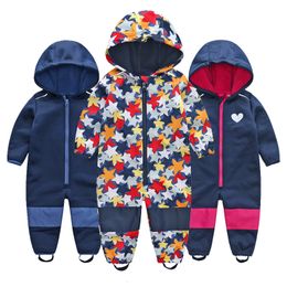 Rompers Childrens ski suits soft shell childrens jumpsuits boys and girls jumpsuits warm waterproof windproof thin section 230825