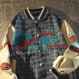 Gmiixder Male Letter Plaid Bomber Jacket Couple Outfit Autumn American Vintage Letter Flocking Baseball Uniform Punk Streetwear Q230826