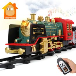 ElectricRC Track Remote Control Train Car Classical Simulation Water Steam Electric Railway Set Christmas Gift Educational Toy For Children 230825