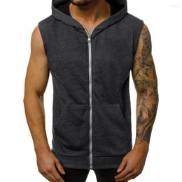 Men's Tank Tops Fashion Hoodie Vest Zipper Closure Warm 3D Cutting Men Hooded Sleeveless Sweatshirt