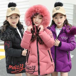 Down Coat Big Size Teenager Winter Keep Warm Girls Jacket Letter Long Style Hooded Windbreaker Coat For Kids Children Christmas Outerwear L0826