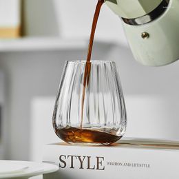 Wine Glasses 300ml 500ml 10oz 16oz Nordic Style Vertical Ripple Stripes Crystal Whiskey Iced Coffee Tumbler Glass Cup 1 Pc