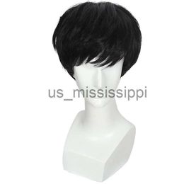 Synthetic Wigs Mens Black Straight Wig Heat Resistant Fibre Male Short Layered Cosplay Costume Party Looking Natural Wig x0826