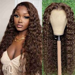 Synthetic Wigs Dark Brown Kinky Curly Lace Wig Pre Plucked with Baby Hair Glueless Chocolate Brown Deep Wave Curly Lace Wig For Black Women x0826