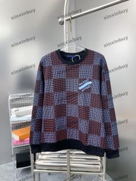 xinxinbuy Men women designer Sweatshirt Paris Checkerboard plaid pattern printing sweater green gray blue black red S-2XL