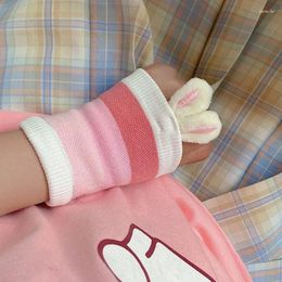 Knee Pads Cute Short Arm Sleeves With Ears For Women Black Pink Girls Casual Kawaii Warmers Elastic Wrist T127