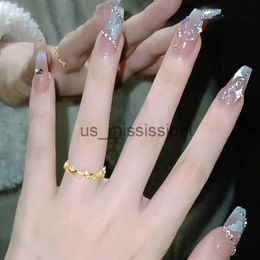 False Nails 24Pcs 2023 New Tips Chain Design Fake Nails Press on Nail Art with Glue Gradient Stick Stickers Reusable Set Acrylic Artificial x0826