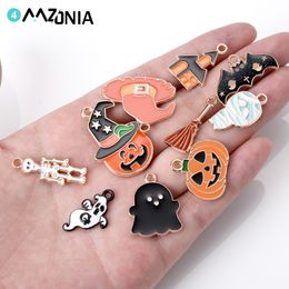 Charms 10pcslot Halloween Alloy Charms Pumpkin Ghost Broom Bat Enamel Charms Pendant For Jewelry Making Diy Bracelet Necklace Findings 230826