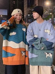 Womens Sweaters Cows Vintage Couples Sweater Winter Women Casual Print Warm Daily Knitwear Coats Loose BF Pullover Harajuku Jumper 230826
